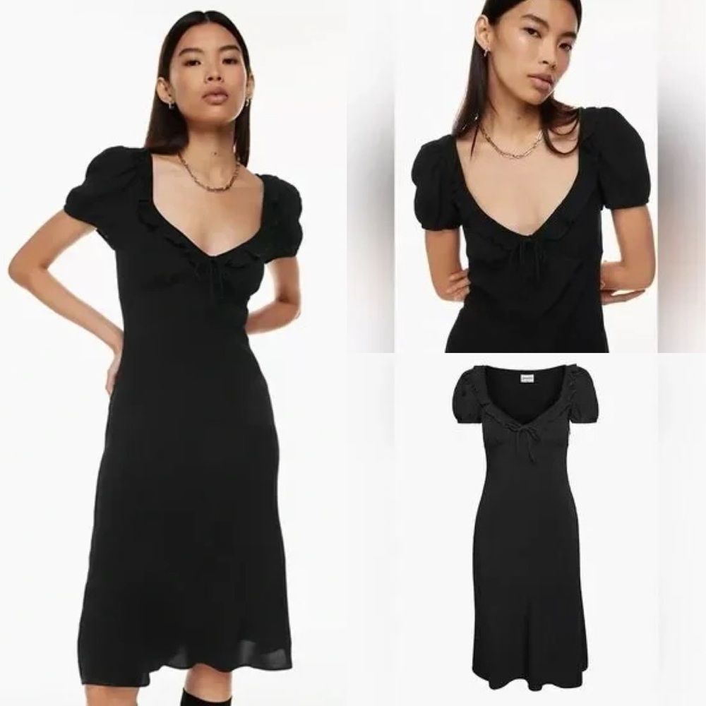 Sunday Best Black Puff-Sleeve Tie-Front Midi Dress